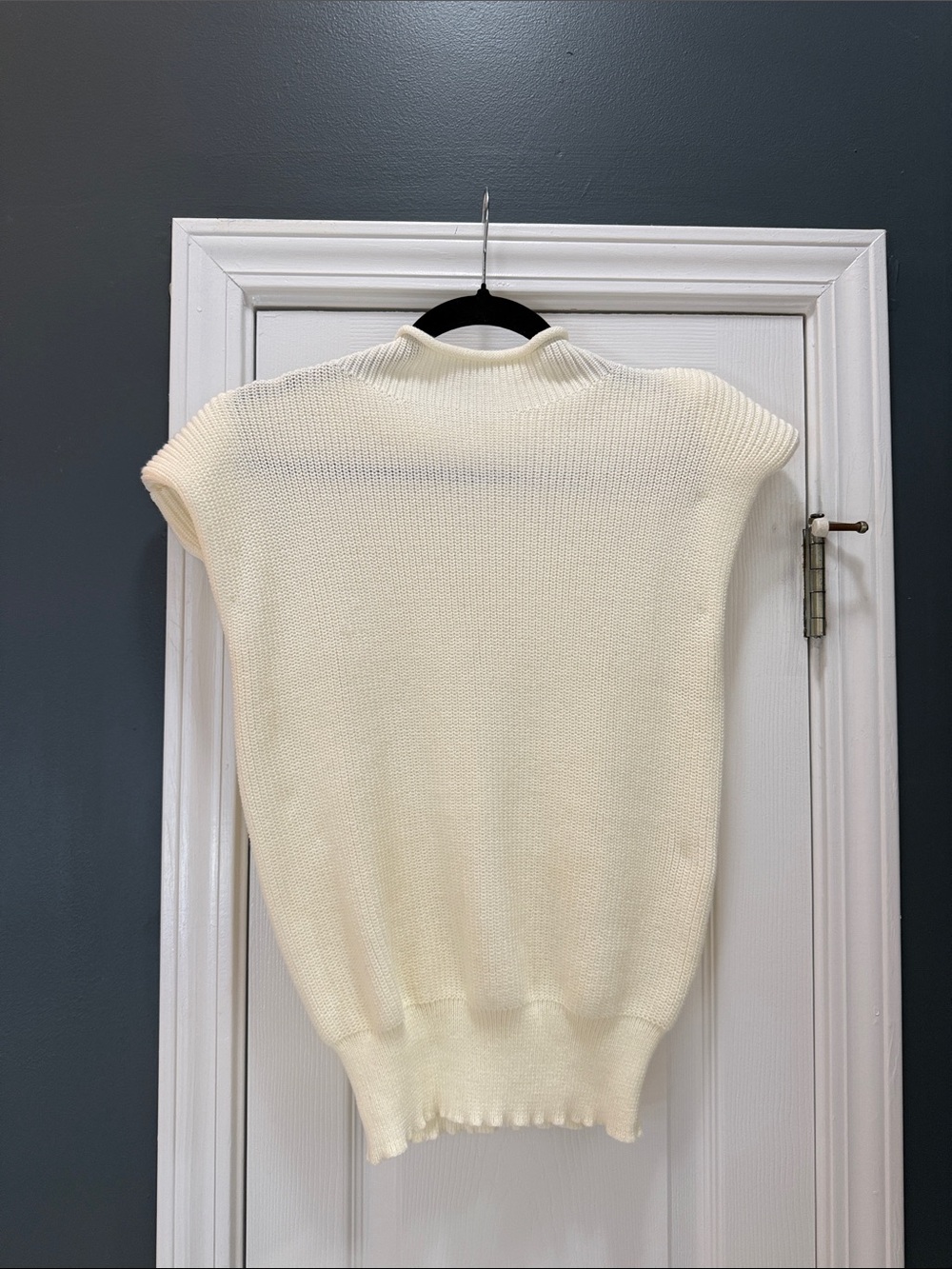 Amazon Cream Ribbed Short-Sleeve Knit Sweater